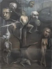 Harry Miedema, boom met hoofden, pastel chalk on paper