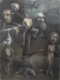 Harry Miedema, boom met hoofden, pastel chalk on paper