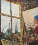 Antoon Kruysen, zelfportret in het atelier, oil on canvas
