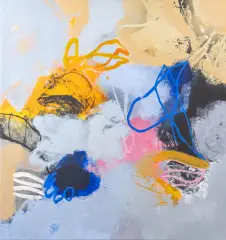 Henk van Vessem, kleurrijke compositie, oil on canvas