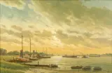 Herman Jozef Wijngaard, rivierlandschap, oil on canvas