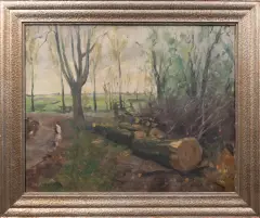 Stephan Marinus Kip, landschap met omgezaagde bomen, oil on canvas