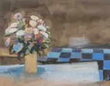 Nico Rypkema, stilleven met bloemenvaas en schaakbord, watercolor and gouache on paper