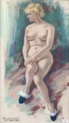 Eduard Houbolt, zittend vrouwelijk naakt, chalk on paper