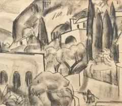 Leo Gestel, Positano, charcoal study on paper
