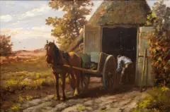 Martinus Nefkens, de stal uitmesten, oil on canvas