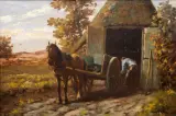 Martinus Nefkens, de stal uitmesten, oil on canvas