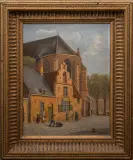 Johan Frederik Godlieb Bode, figuren bij kerk, oil on panel