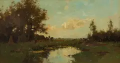 Evert-Jan Ligtelijn, landschap met boer en koeien, oil on canvas
