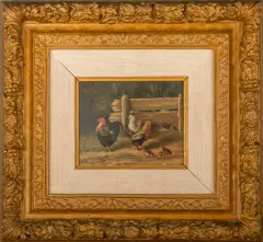 Wilhelmus Raaphorst, kippen met kuikens, oil on panel
