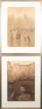 Charles Hollman, twee werken: 'Rue Lafayette, 1939, chalk and watercolor on paper