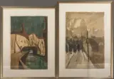 Charles Hollman, twee werken: gracht in de winter, both watercolor and chalk on paper