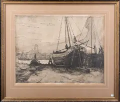 Martin van Waning, Scheepshelling bij Dordrecht, etching