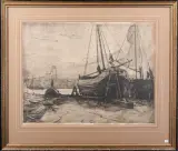 Martin van Waning, Scheepshelling bij Dordrecht, etching