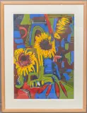 Vincent van Ojen, zonnebloemen, woodcut 15/50