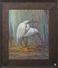 Albert Klein Sprokkelhorst, twee zilverreigers, pastel
