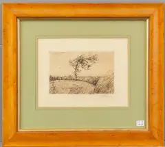 Paul Arntzenius, landschap met rietkragen en boom, etching