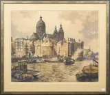 Hendrik Elias Roodenburg, Prins Hendrikkade met Schreierstoren in Amsterdam, color etching