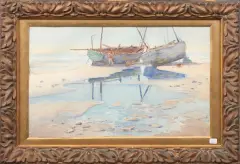 Felix Charles Constant, bootjes op het strand, watercolor