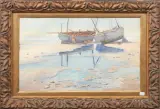 Felix Charles Constant, bootjes op het strand, watercolor
