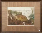Eugène Lücker, zicht op de spoorbrug te Nijmegen, color etching