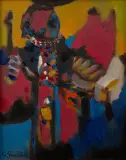 Gérard Grassère, abstracte compositie, acrylic on artist's cardboard