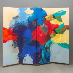 Henk van Vessem, vierslags kamerscherm met aan beide zijdes abstracte beschildering, oil on panel