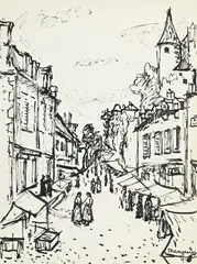 Le marché by Henri Manguin, 1964, encre sur papier, sold Mar 2024