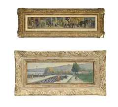 Maximilien Luce, Rue passante animée et "Rue de Paris, 1986, 2 huiles sur carton