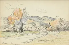 Maximilien Luce, Paysage, crayon de graphite, pastel et encre sur papier