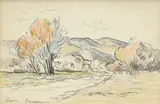 Maximilien Luce, Paysage, crayon de graphite, pastel et encre sur papier
