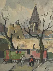 Celso Lagar Arroyo, Vue de roulottes, huile sur carton