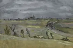 Celso Lagar Arroyo, Roulotte de cirque arrivant au village, gouache et encre sur papier