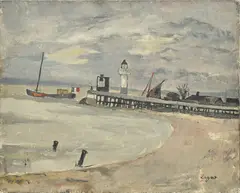Celso Lagar Arroyo, Vue de phare en bord de mer, huile sur toile