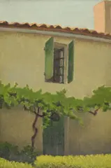 Charles Lacoste, Sans titre, 1926, Fenêtre ouverte sur façade, huile sur carton