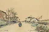 Johan Jongkind, Sans titre, _"Femme et enfant sur une route en Dauphiné",_25 février 1881, technique mixte (aquarelle, encre et fusain) sur papier