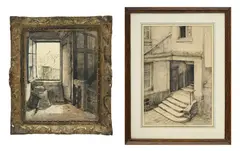 Charles Heyman, La maison du gardien du Vieil Hotel Dieu, 2 encres et lavis, crayon de graphite sur papier