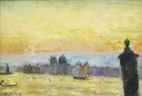 Georges Dufrénoy, Sans titre, Soleil couchant sur la lagune de Venise, huile sur toile