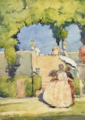 Jean Bouchaud, Dame à l'ombrelle, aquarelle et crayon de graphite sur papier