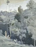 Jean Bouchaud, Paysage animé, aquarelle sur papier