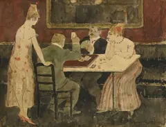 George Bottini, Partie de cartes au bistro, 1904, aquarelle et crayon de graphite sur papier