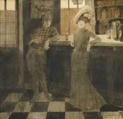 George Bottini, Femme et Apache dans un bar, 1899, aquarelle et crayon de graphite sur papier