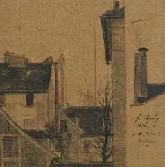 François Bonvin, Vue d'une maison, 1876, pierre noire et crayon de couleur