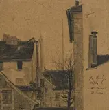 François Bonvin, Vue d'une maison, 1876, pierre noire et crayon de couleur