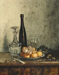 François Bonvin, Nature morte aux oranges, 1863, aquarelle et encre sur papier