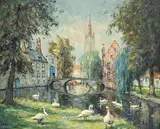 Charles Henri Verbrugghe, Pont du Béguinage à Bruges, huile sur toile