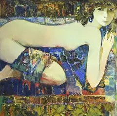 Mikhail Turovsky, Femme accroupie, huile sur toile