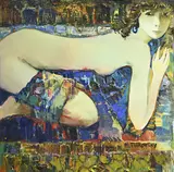 Mikhail Turovsky, Femme accroupie, huile sur toile