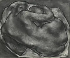 Georges Oudot, Nu recroquevillé, fusain et craie blanche sur papier
