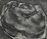 Georges Oudot, Nu recroquevillé, fusain et craie blanche sur papier